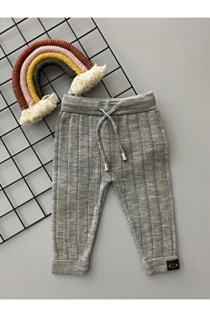 Gri Renk Bağcıklı Unisex Bebek Triko Tayt Pantolon