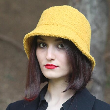 Kışlık Kadın Yün Bermuda Sarı Şapka 9898