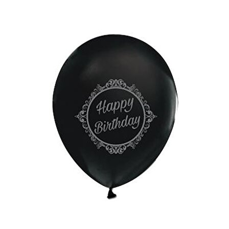 Happy Birthday Baskılı Siyah Balon 10 Adet
