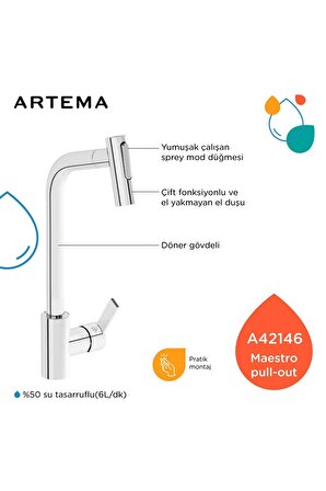 Artema Maestro Pull-out Eviye Bataryası, Krom A42146