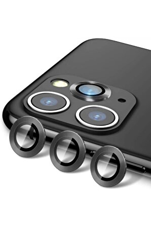 Apple iPhone 11 Metal Çerçeveli Kamera Koruma Lensi Siyah