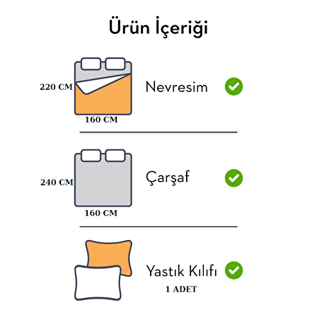 SEDEF HOME  NEVRESİM TAKIMI TEK KİŞİLİK DÜZ ÇARŞAFLI - SARI/GRİ