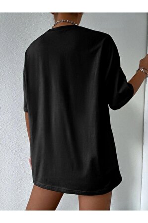Unisex Siyah Yüz Baskılı Oversize Tshirt
