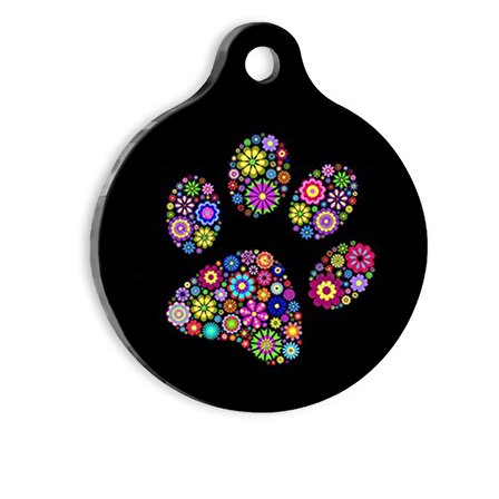 Renkli Pati Desenli Siyah Kedi Köpek Künyesi Yuvarlak Şekilli