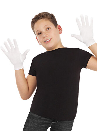 Beyaz Renk Çocuk Boy Likralı Pandomim Eldiveni