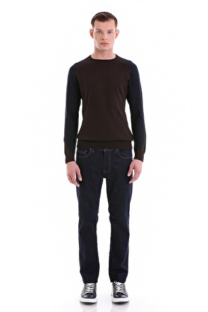 Kahverengi Regular Fit Jakarlı Bisiklet Yaka Yünlü Triko Kazak | L