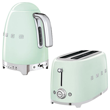 Smeg Pastel Yeşil Isı Ayarlı Kettle ve 2x4 Ekmek Kızartma Makinesi Seti