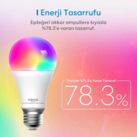 Meross Wi-Fi Uzaktan Kontrollü Akıllı 810 Lümen RGB LED Ampul Ve Akım Korumalı Tekli Priz Seti