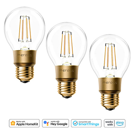 Meross Wifi Uzaktan Kontrollü 810L/60W Filament 3'lü Led Ampul Seti Sarı Işık