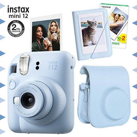 Instax mini 12 Mavi Fotoğraf Makinesi-20'lu Film-Mini Albüm ve Deri Kılıf Seti