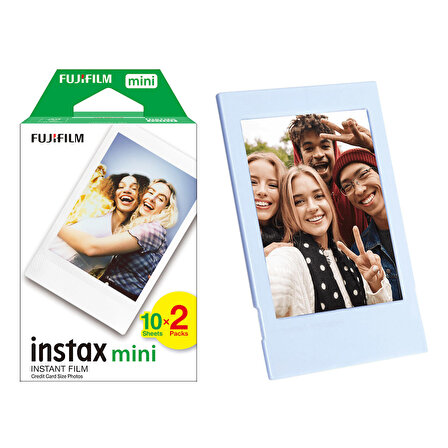 Instax Mini 12 Makine Uyumlu 20'li Film ve Mavi Fotoğraf Çerçevesi