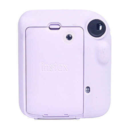 Instax mini 12 Lila Fotoğraf Makinesi-10'lu Film-Kıskaçlı Resim Standı ve Silikon Kılıf Seti