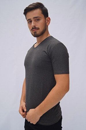 Erkek Basic V Yaka Füme Tişört