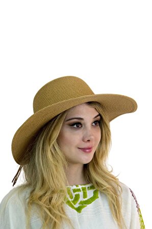 Bağcıklı Kadın Hasır Şapka 1437 bej