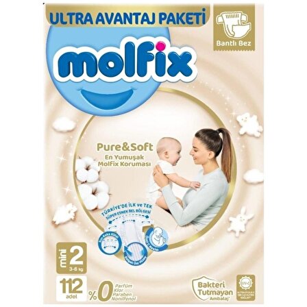 Molfix Pure&Soft Bebek Bezi Ultra Avantaj Paketi 2 Beden 3-6 Kg 112 Adet