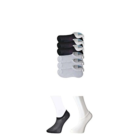Siyah ve Beyaz Erkek Görünmez Çorap 6 çift