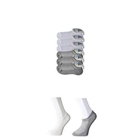 Gri ve Beyaz Erkek Görünmez Çorap 6 çift