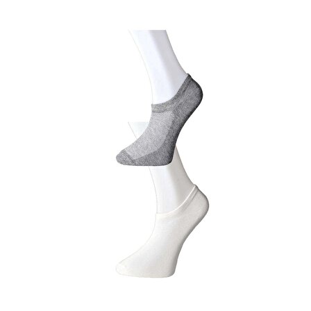 Gri ve Beyaz Erkek Görünmez Çorap 6 çift