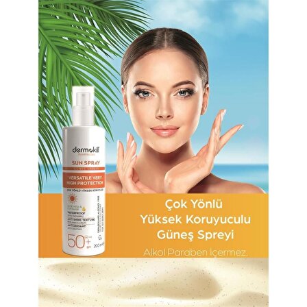 Dermokil Sun Çok Yönlü Yüksek Koruyucu Güneş Spreyi 50 SPF 200ml