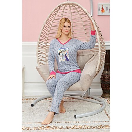 Bayan Uzun Kollu Pijama Takımı Model no 7588