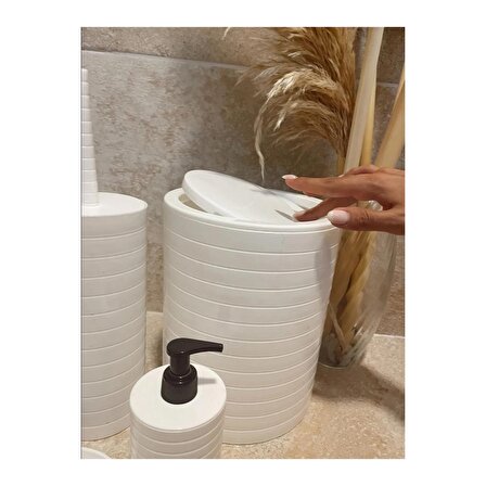 Banyo Seti 5'li Beyaz Çöp Kovası Wc Fırçalık Sıvı Sabunluk Katı Sabunluk