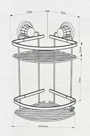 Ömür Boyu Paslanmaz 2 Katlı Banyo Köşe Rafı Süngerlik Şampuanlık Duş Rafı Vakumlu Mat Siyah
