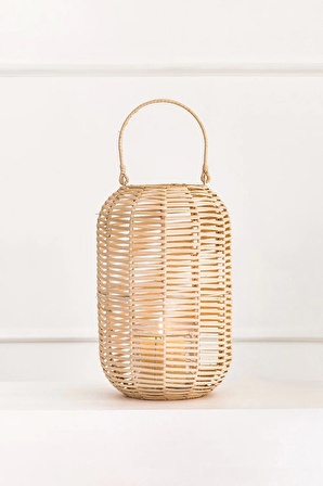 Dekoratif Silindir Rattan Fener 20x31 cm