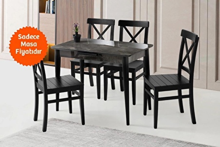 Ortadan Açılır Büyüyen Parlak Ahşap Yemek Masası Siyah Mermer Desenli 90x140cm SADECE MASA FİYATIDIR