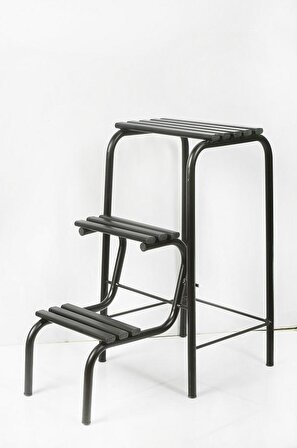 Metal Açılır Katlanır Tabureli Merdiven Sandalye Siyah