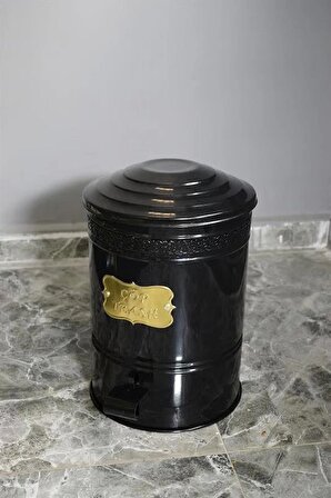 Pedallı Metal Galvaniz Mutfak Banyo Kapaklı Çöp Kovası 5 Lt Siyah