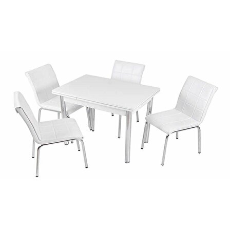 Yandan Açılır Ahşap Mutfak Masa Sandalye Takımı 4 Sandalye Beyaz 60x90