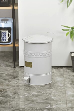 Pedallı Metal Galvaniz Mutfak Banyo Kapaklı Çöp Kovası 30 Lt Beyaz