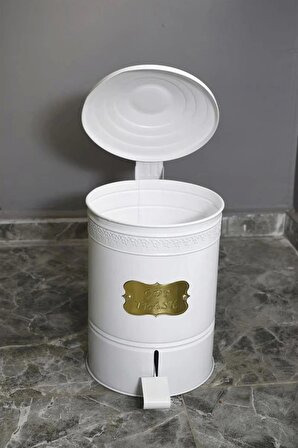 Pedallı Metal Galvaniz Mutfak Banyo Kapaklı Çöp Kovası 5 Lt Beyaz