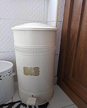 Pedallı Metal Galvaniz Mutfak Banyo Kapaklı Çöp Kovası 16 Lt Krem