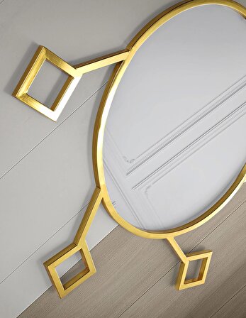 Dekoratif Yuvarlak Gold Çerçeveli Ayna 80cm