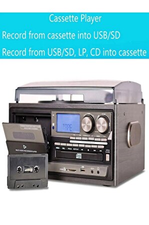 Hepsi Bir Arada elektrikli Vintage Plak Çalar CD Çalar Kaset USB Bluetooth Tf Aux Kumandalı Pikap