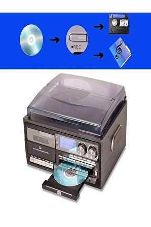 Hepsi Bir Arada elektrikli Vintage Plak Çalar CD Çalar Kaset USB Bluetooth Tf Aux Kumandalı Pikap