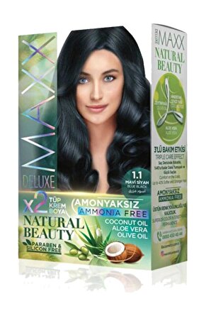 2 Paket Natural Beauty Amonyaksız Saç Boyası 1.1 Mavi Siyah