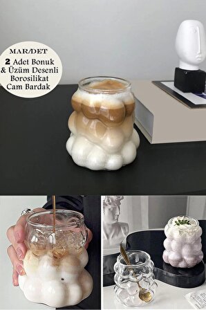 2'li Boncuk & Üzüm Şekilli Isıya Dayanıklı Borosilikat Kahve Sunum Bardağı Isıya Dayanıklı Borosilikat Cam
