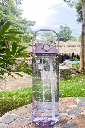 Motivasyonel Şeffaf Su Matarası Su Şişesi Taşınabilir Matara Stickerlı Suluk Seti 3'lü