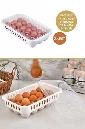 2 Adet 15'li Yumurta Saklama Kabı Buzdolabı Yumurtalık Kapaklı Yumurta Organizeri