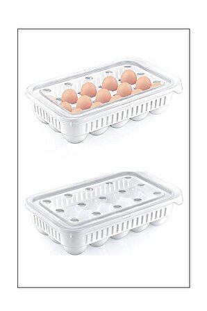 2 Adet 15'li Yumurta Saklama Kabı Buzdolabı Yumurtalık Kapaklı Yumurta Organizeri