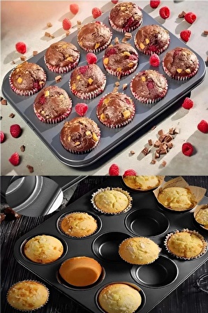 Muffin 12 Li Kek Kalıbı & Fırça Spatula Set Pasta Kek Çörek Hazırlama Pişirme 2 Li Set