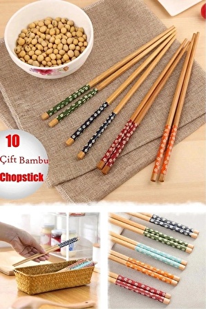 10 Çift Doğal Bambu Desenli Chopstick El Yapımı Pratik Yıkanabilir Çin Yemek Chopstick Çubukları