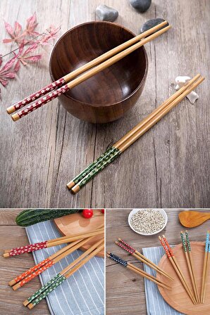 Doğal Bambu Desenli Chopstick El Yapımı Pratik Yıkanabilir Çin Yemek Chopstick Çubukları