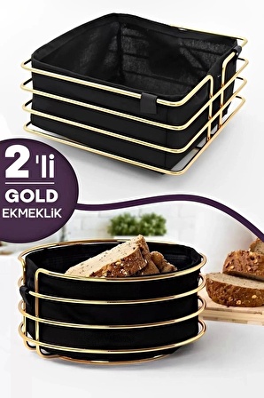 2li Lüx Gold Ekmeklik Paslanmaz Krom Sofra Ekmek Sepeti Ergonomik Şeritli