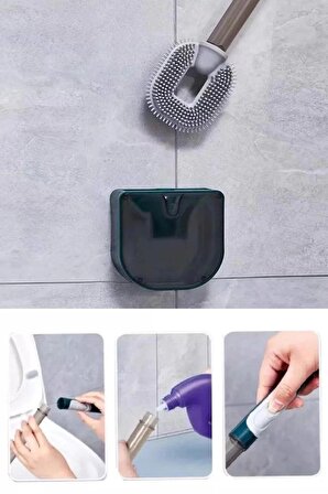 Tuvalet Fırçası Deterjan Hazneli Bükülebilir Duvara Monte Silikon Wc Klozet Banyo Temizlik Fırçası