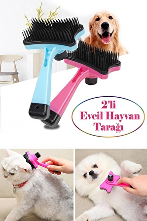 2li Kedi Tarağı Tuşlu Evcil Hayvan Kedi Köpek Tüy Toplayıcı