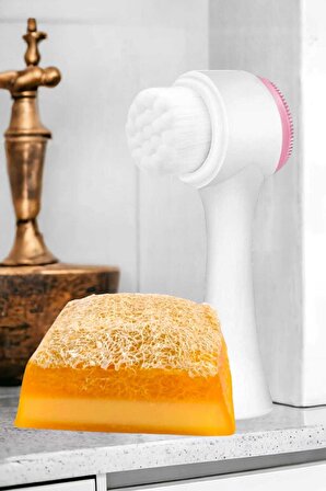 2'li Cilt Bakım Kabak Lifli Keçi Sütü Limon Sabun Çift Taraflı Yüz Temizleme Fırçası