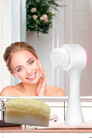 2'li Tüm Cilt Bakım Beyazlatıcı Set Kabak Lifli Eşek Sütü Sabun Çift Taraflı Yüz Temizleme Fırçası
